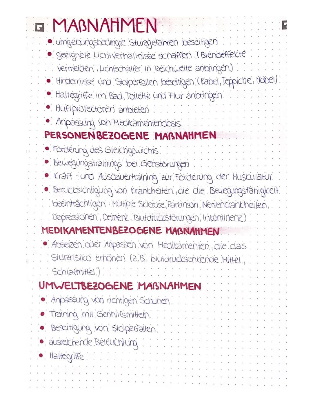 G
STURZ PROPHYLAXE
therapeutische und pflegerische Maßnahmen zur
Vermeidung von Stürzen
Pflegekrafte und Therapeuten sollen in der Lage sein