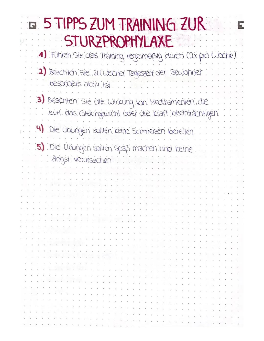 G
STURZ PROPHYLAXE
therapeutische und pflegerische Maßnahmen zur
Vermeidung von Stürzen
Pflegekrafte und Therapeuten sollen in der Lage sein