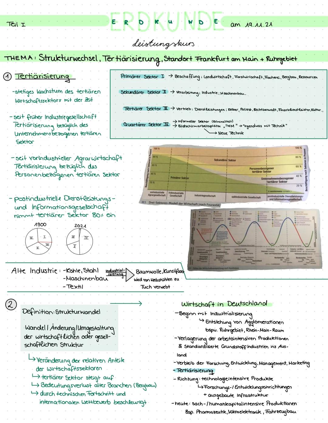 Teil I
ERDKU NDE
Leistungskurs
ат 19.11.21
THEMA: Strukturwechsel, Tertiärisierung, Standort Frankfurt am Main + Ruhrgebiet
Tertiärisierung