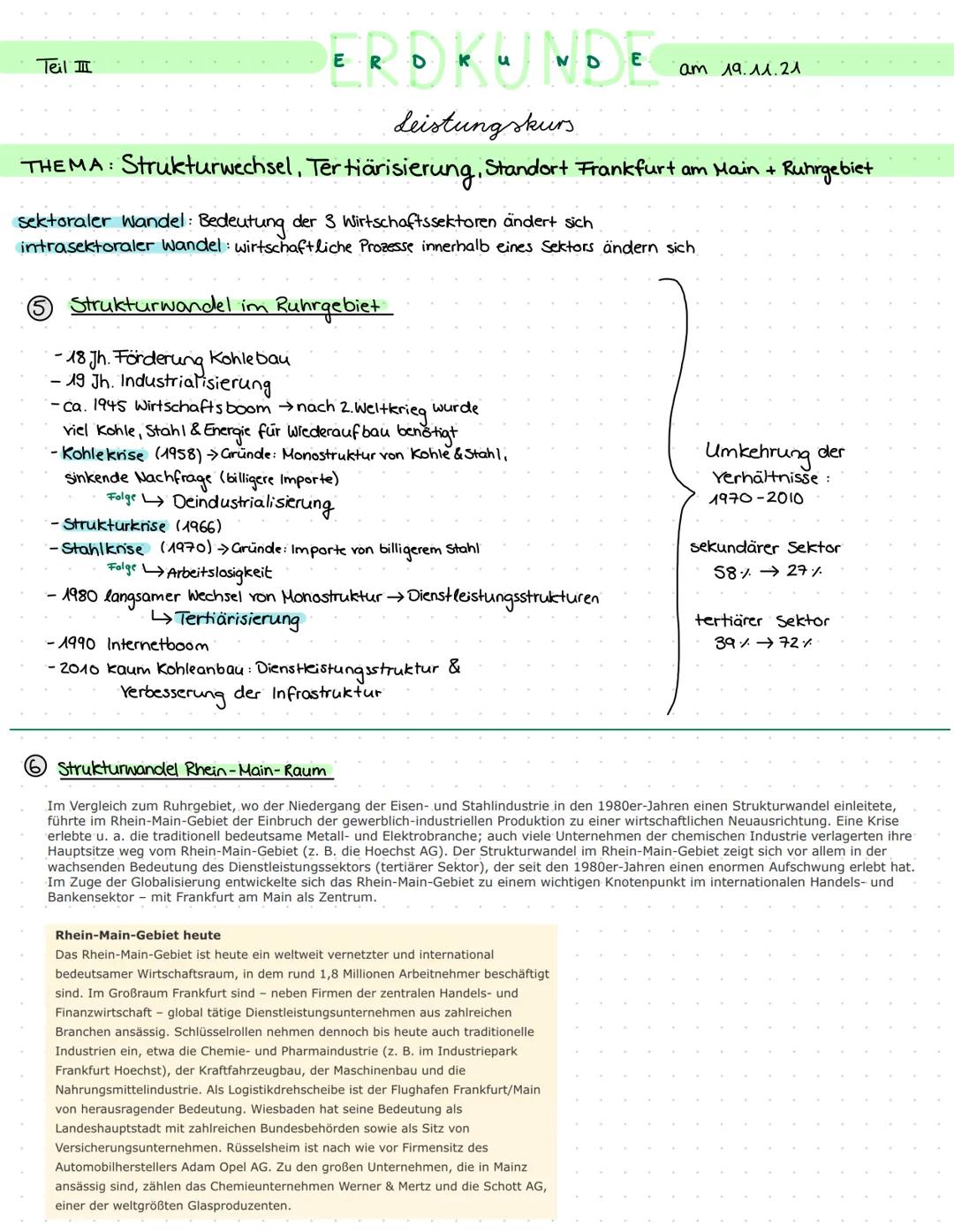 Teil I
ERDKU NDE
Leistungskurs
ат 19.11.21
THEMA: Strukturwechsel, Tertiärisierung, Standort Frankfurt am Main + Ruhrgebiet
Tertiärisierung