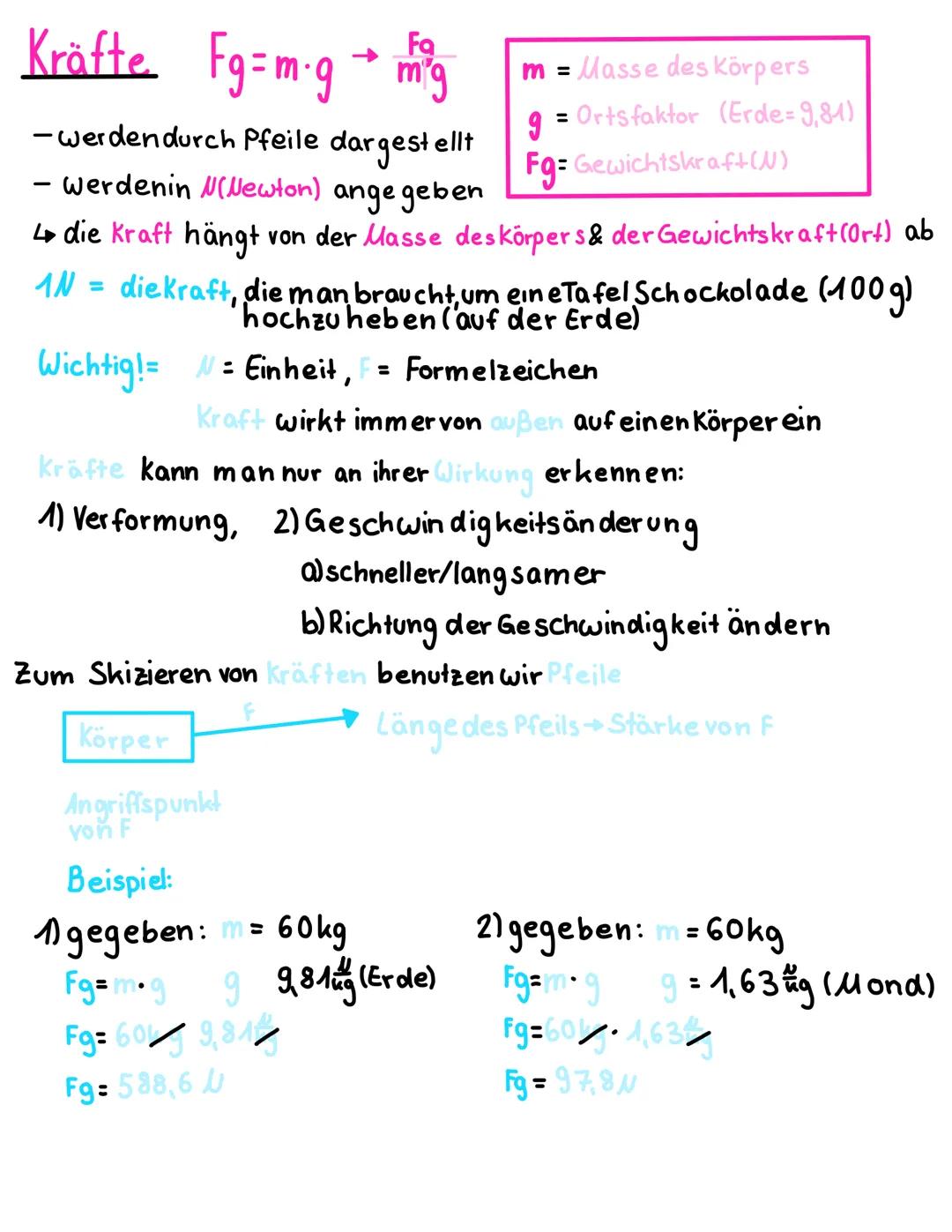 Kräfte Fg=m-g + m²g
- werden durch Pfeile dargestellt
- werdenin N(Newton) ange geben
↳ die Kraft hängt
Masse des Körpers
9
= Ortsfaktor (Er
