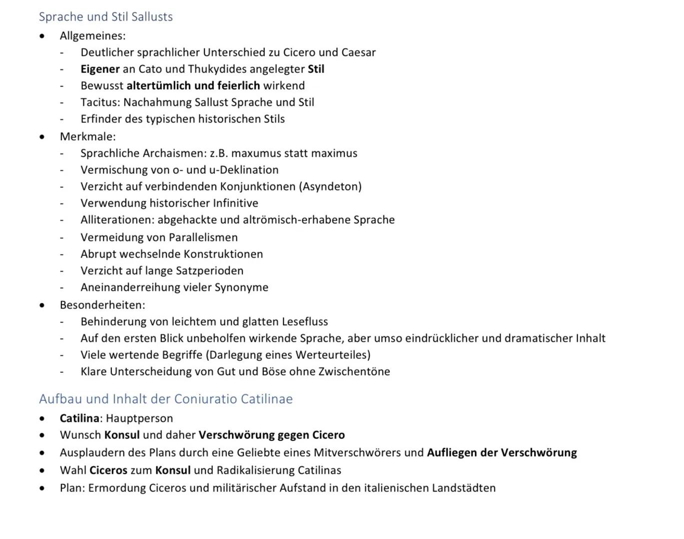 Sprache und Stil Sallusts
Allgemeines:
●
●
●
-
●
-
Merkmale:
-
-
-
Deutlicher sprachlicher Unterschied zu Cicero und Caesar
Eigener an Cato