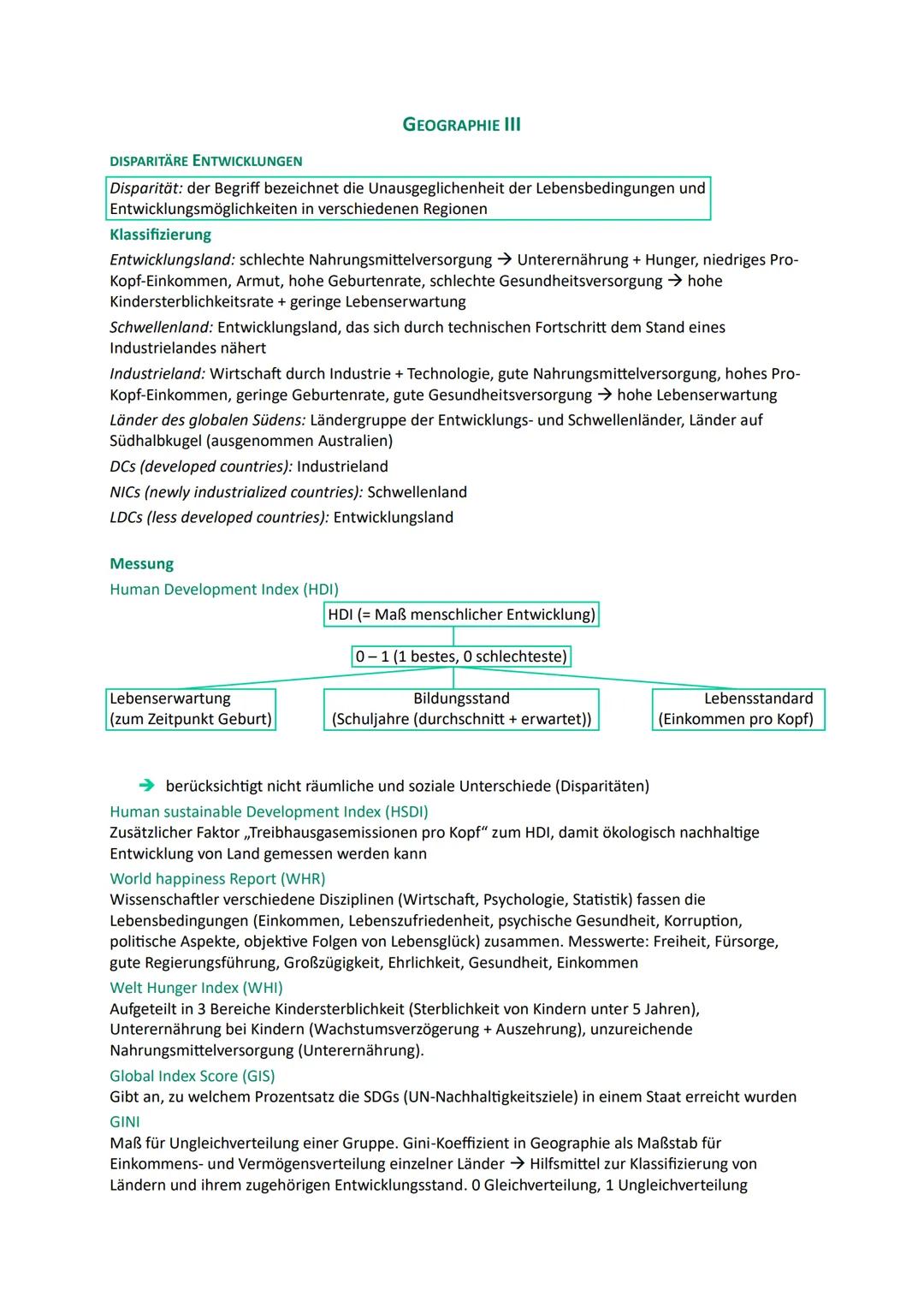 # GEOGRAPHIE III
DISPARITÄRE ENTWICKLUNGEN
Disparität: der Begriff bezeichnet die Unausgeglichenheit der Lebensbedingungen und
Entwicklung