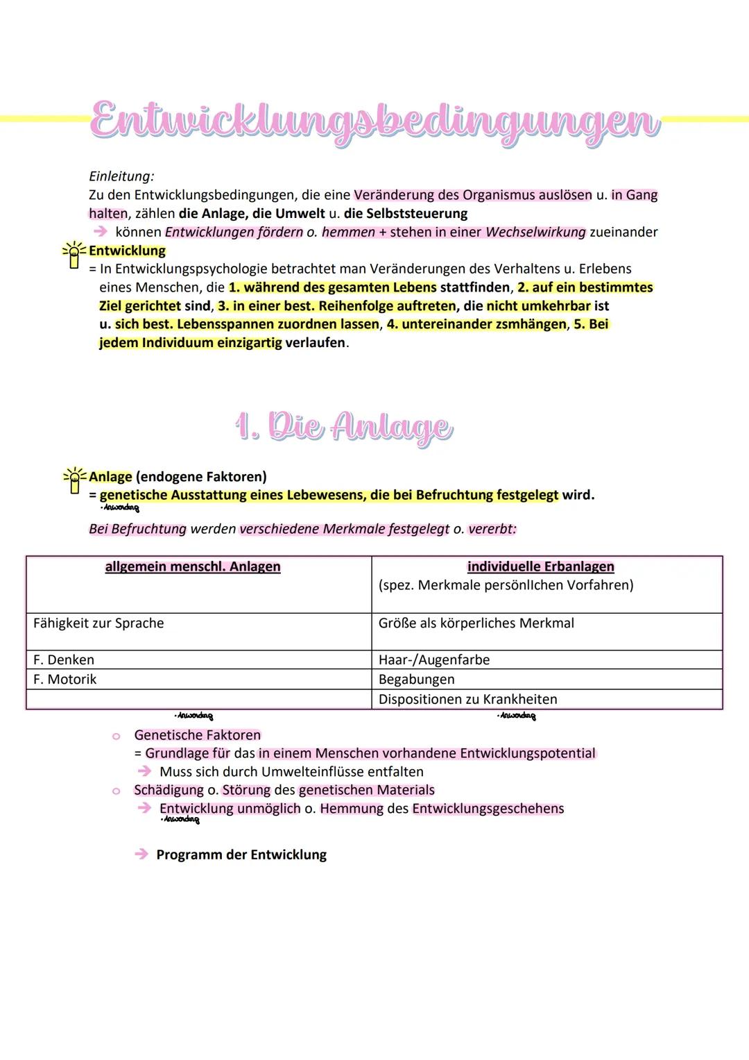 ✨Entwicklungsbedingungungen✨(Anlage,Umwelt,Selbststeuerung + Wechselwirkung)