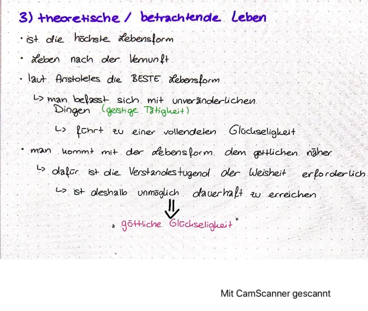 # GLÜCKSELIGKEIT
Aristoteles
•Jede Handlung hat ein Biel
L↳ moralisch beste Handlung verfolgt das höchste Ziel
Beispiel:
Schule
↓
Lernen