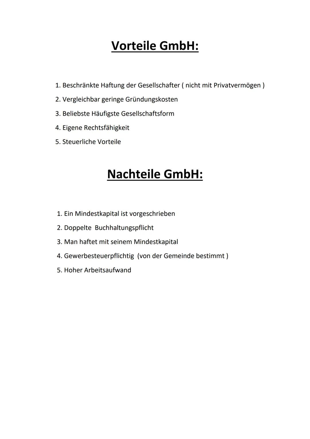 Merkmale
Firma
Gründung
Mindestkapital
G-Führung und
Vertretung
Haftung
Gewinn-
Verlustverteilung
Besteuerung
Satzung (Vertrag)
Kapitalaufbr