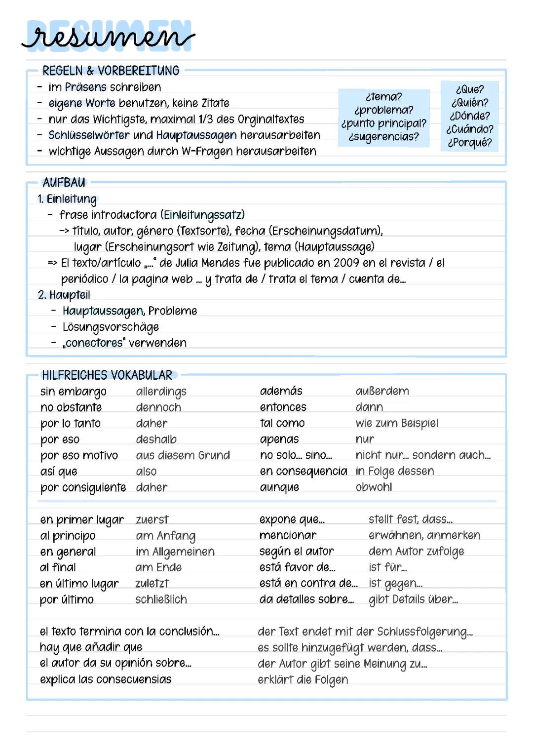 Resumen und Comentario