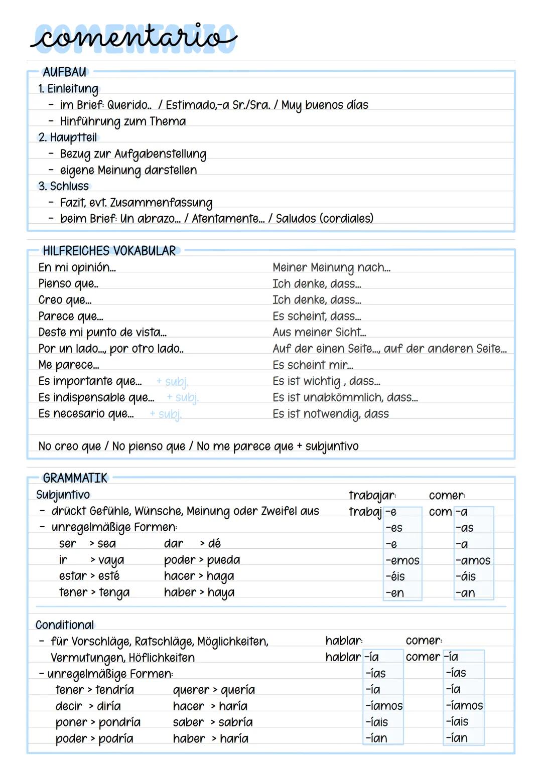 resumen
REGELN & VORBEREITUNG
- im Präsens schreiben
- eigene Worte benutzen, keine Zitate
nur das Wichtigste, maximal 1/3 des Orginaltextes