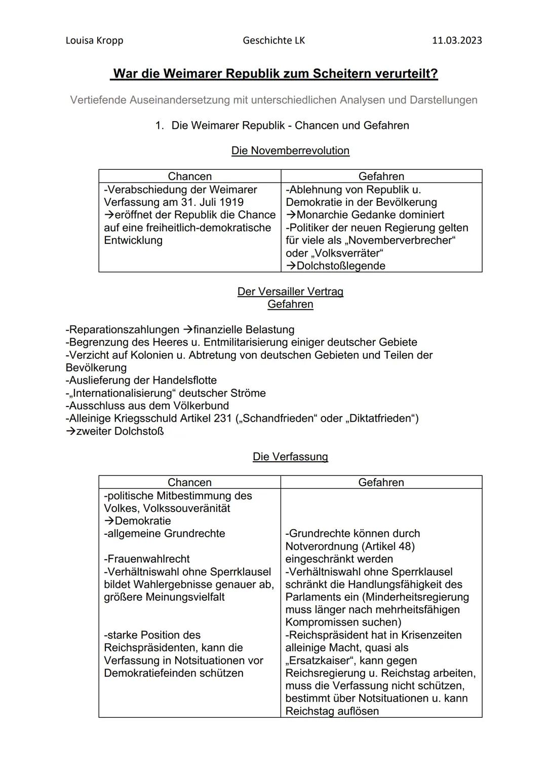 Louisa Kropp
Geschichte LK
11.03.2023
War die Weimarer Republik zum Scheitern verurteilt?
Vertiefende Auseinandersetzung mit unterschiedli