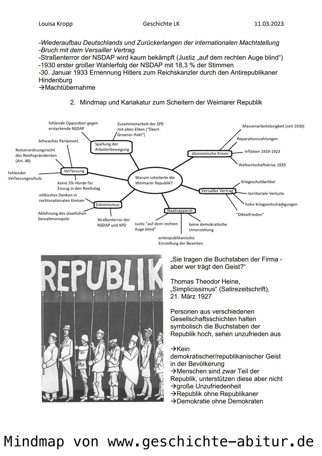 Louisa Kropp
Geschichte LK
11.03.2023
War die Weimarer Republik zum Scheitern verurteilt?
Vertiefende Auseinandersetzung mit unterschiedli