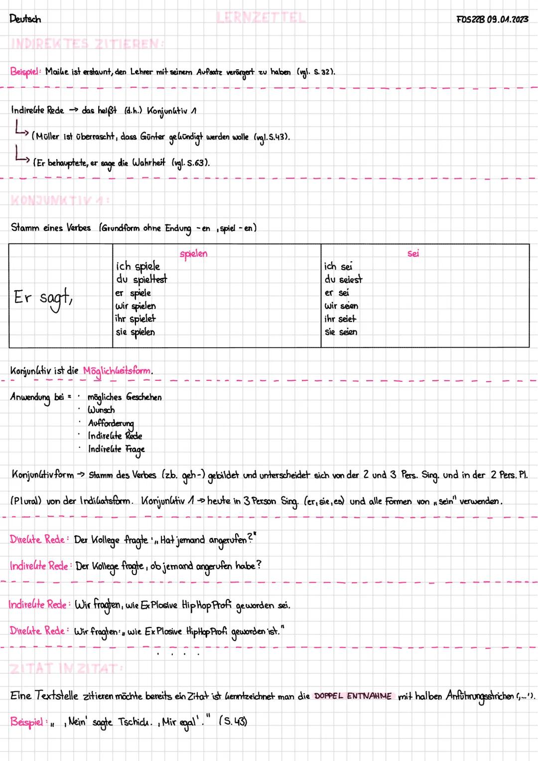 Deutsch
INDIREKTES ZITIEREN:
Beispiel: Maihe ist erstaunt, den Lehrer mit seinem Aufsatz verärgert. zu haben (vgl. S. 32).
Indirelte Rede da