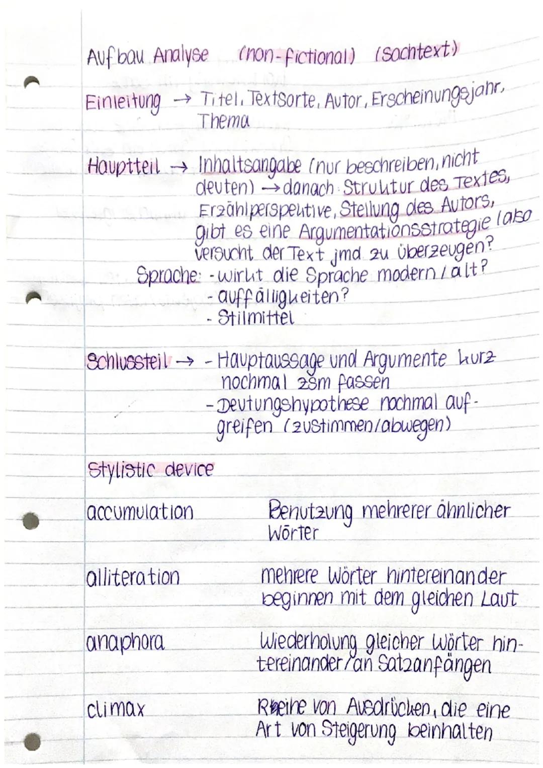 Analyse Aufbau
Introduction
- title, Author
- topic, published
-texttype
- hypothesis
Main part
-narrative perspective
-Stylistic devices