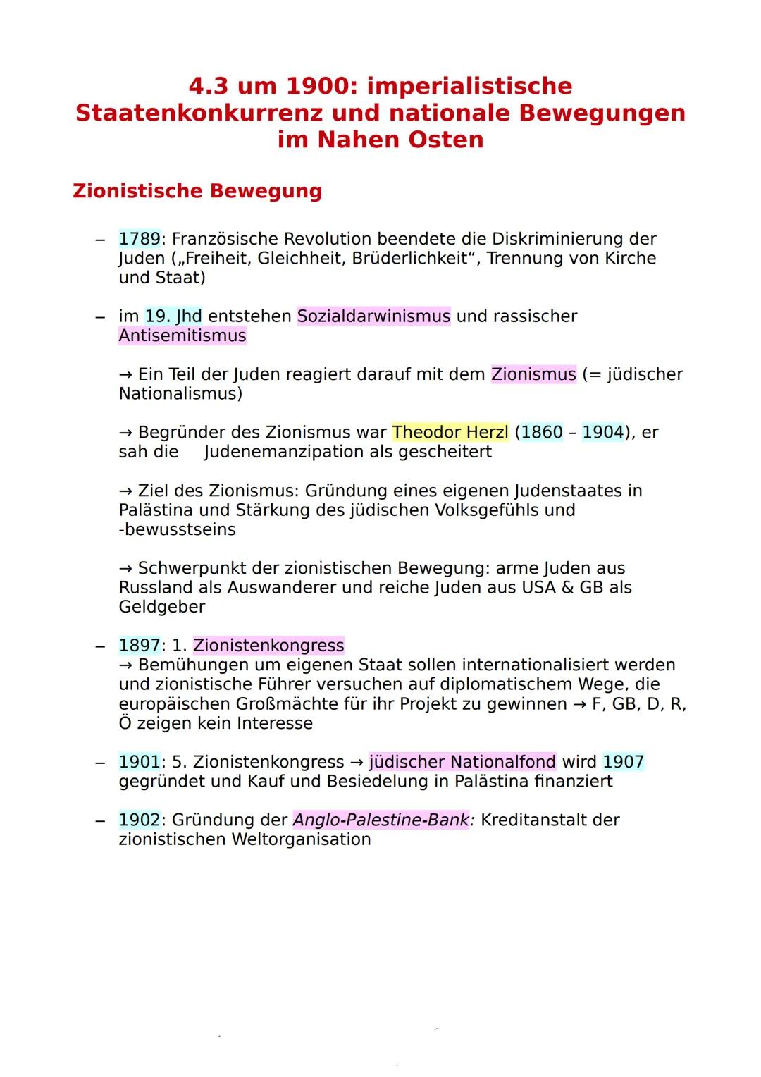 4.3 um 1900: imperialistische
Staatenkonkurrenz und nationale Bewegungen
im Nahen Osten
Zionistische Bewegung
1789: Französische Revolution
