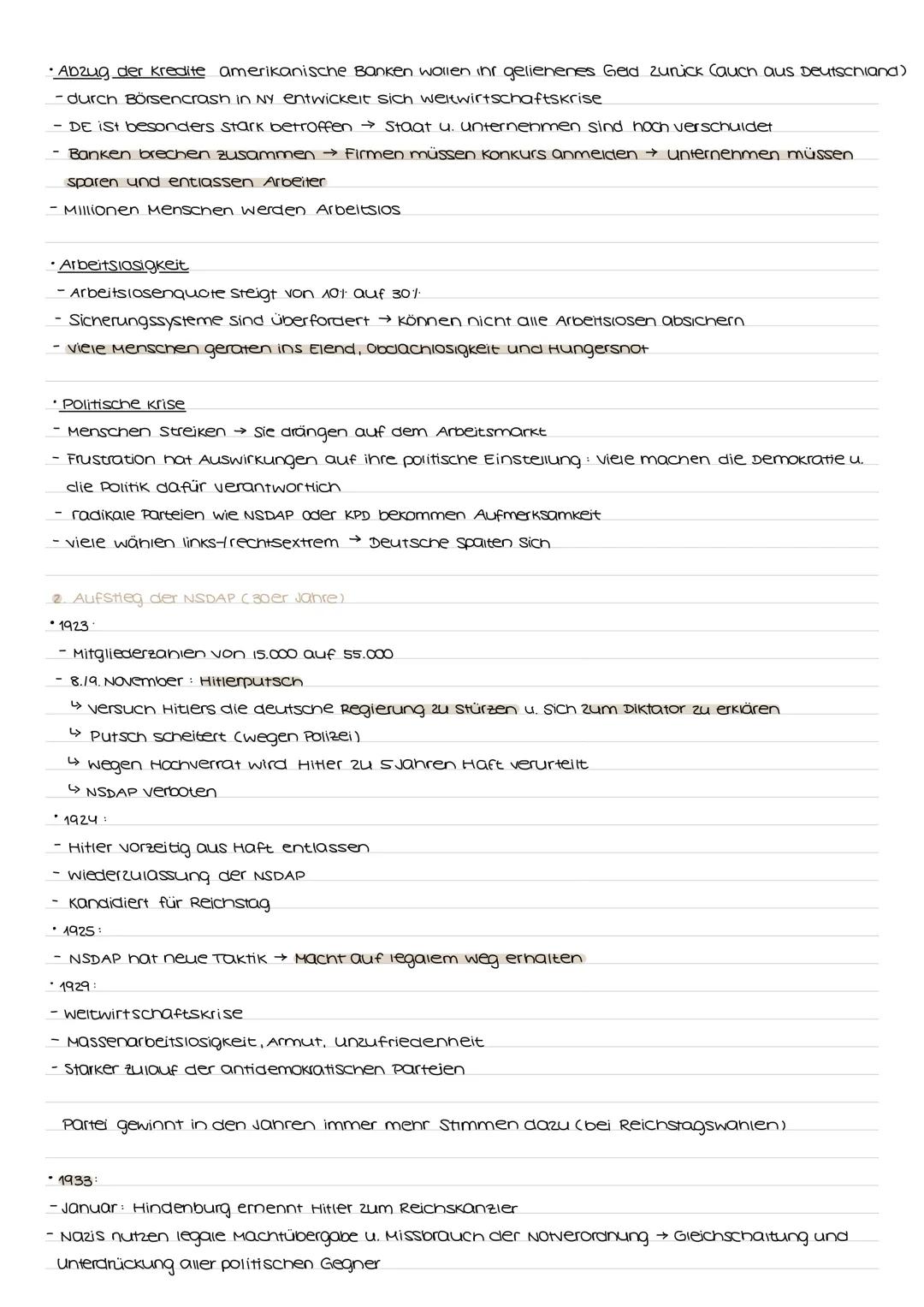# Klausur 2
Themen:
- weitwirtschaftskrise 1929
- Aufstieg NSDAP (30er Jahre)
- Präsidialkabinette
- 1933
- Ende der weimarer Republik
Zei