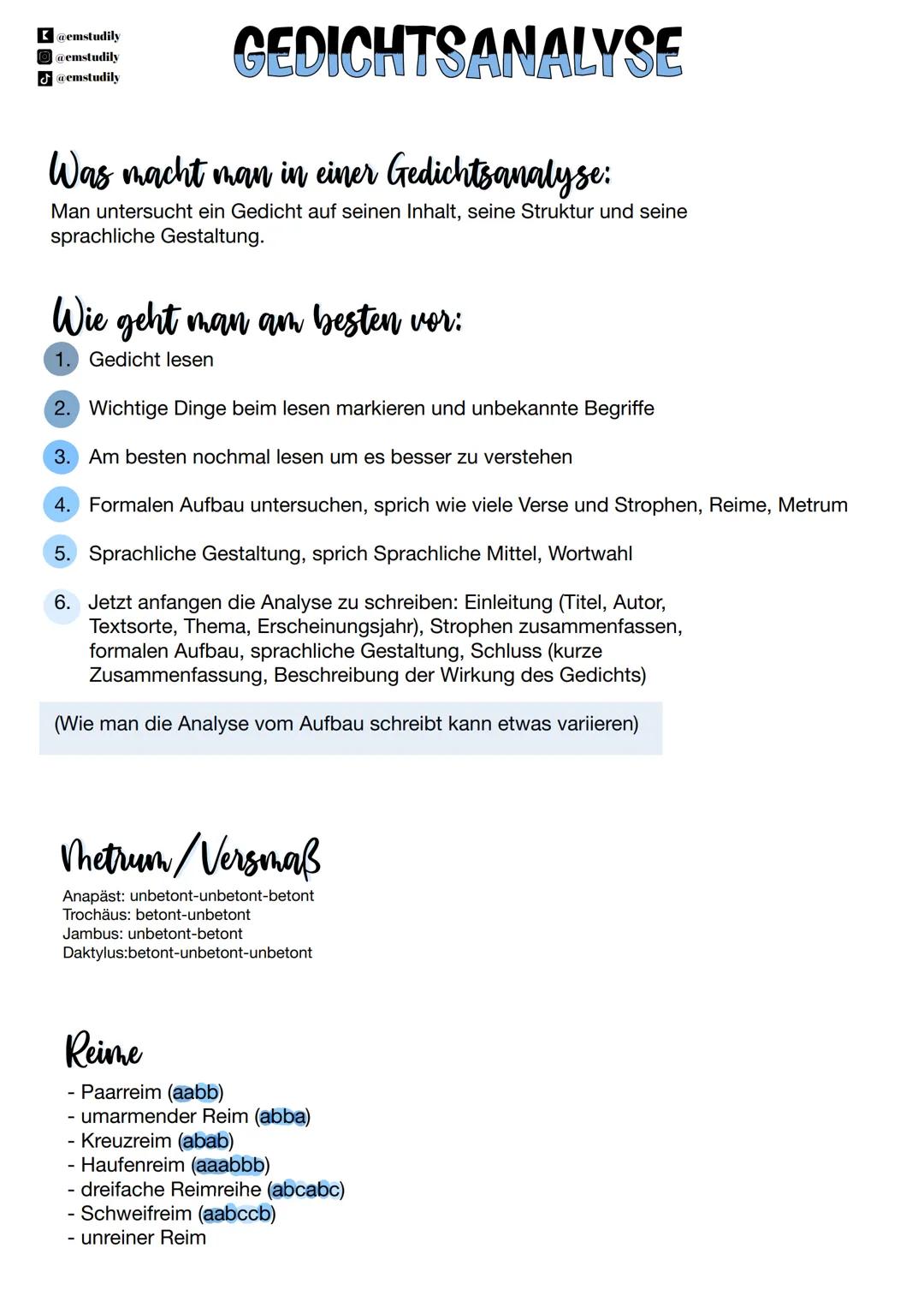 @emstudily
@emstudily
@emstudily
# GEDICHTSANALYSE
## Was macht man in einer Gedichtsanalyse:
Man untersucht ein Gedicht auf seinen Inhalt,