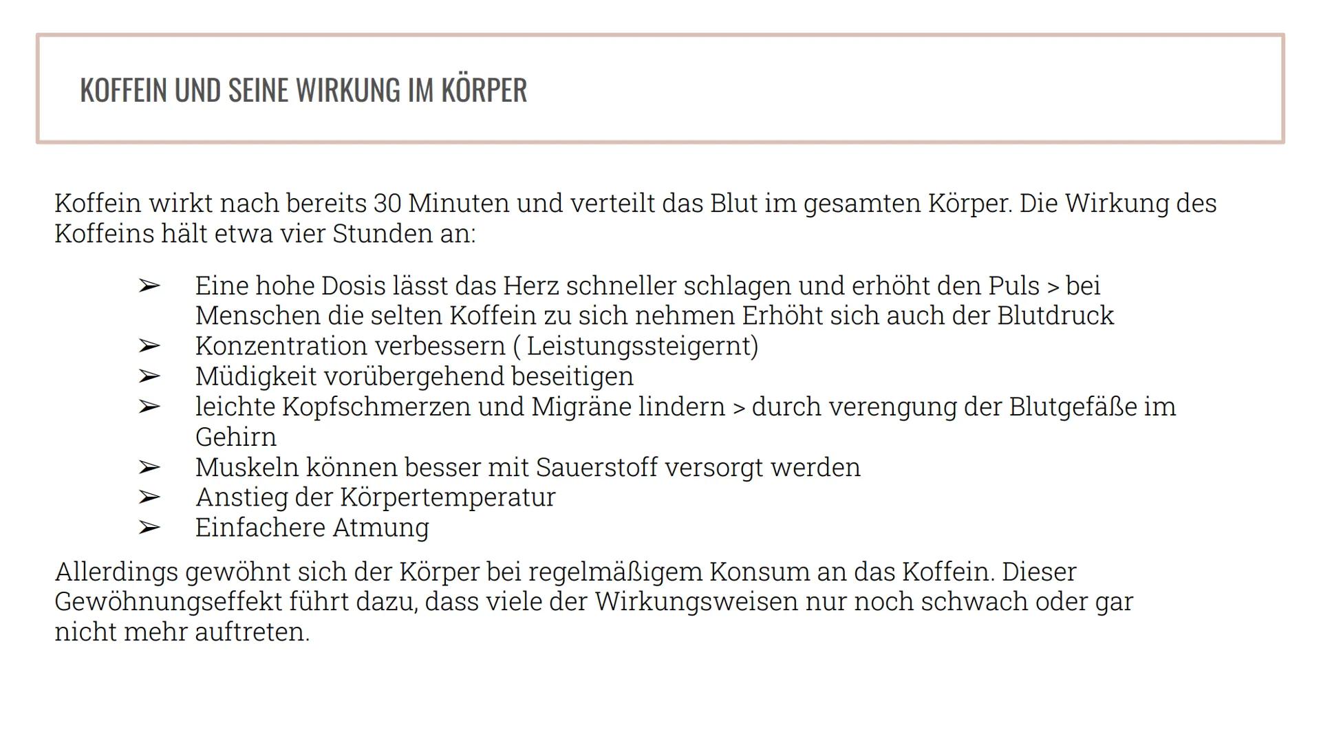 Koffein
Eine Präsentation von Selin TABLE OF CONTENTS
01
02
03
Koffein
Was ist Koffein überhaupt?
Gewinnung
Wie wird Koffein hergestellt?
Ge