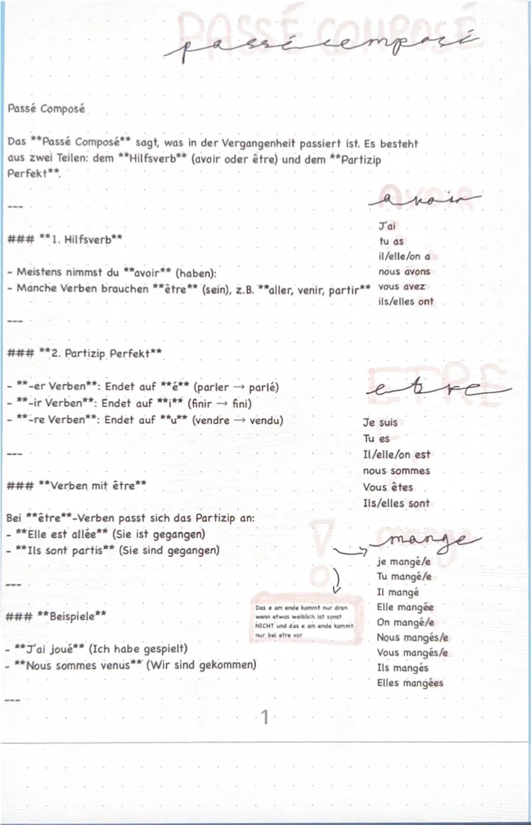 PASSE COMPOSE (französisch)