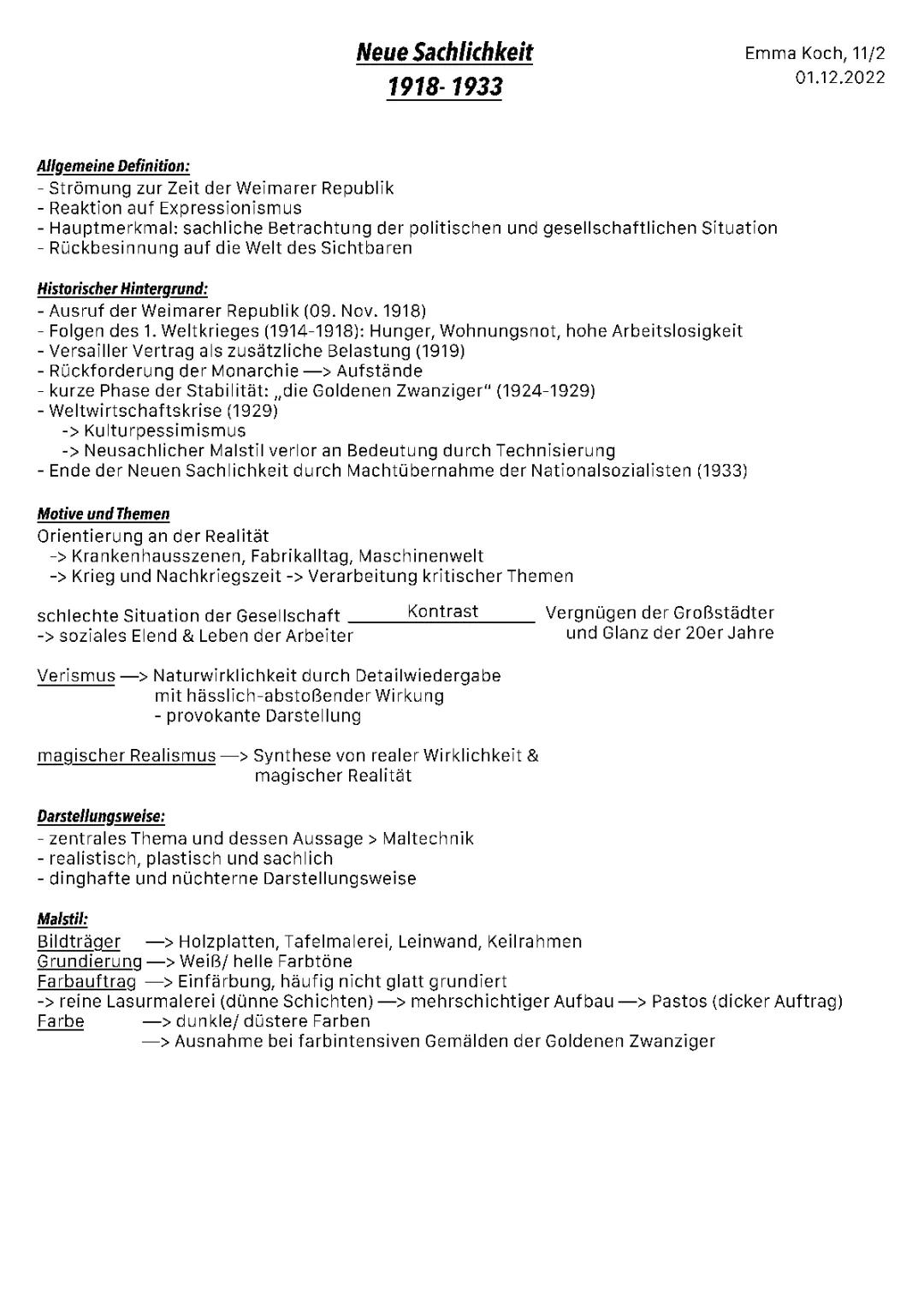 Die Kunst in der Neuen Sachlichkeit