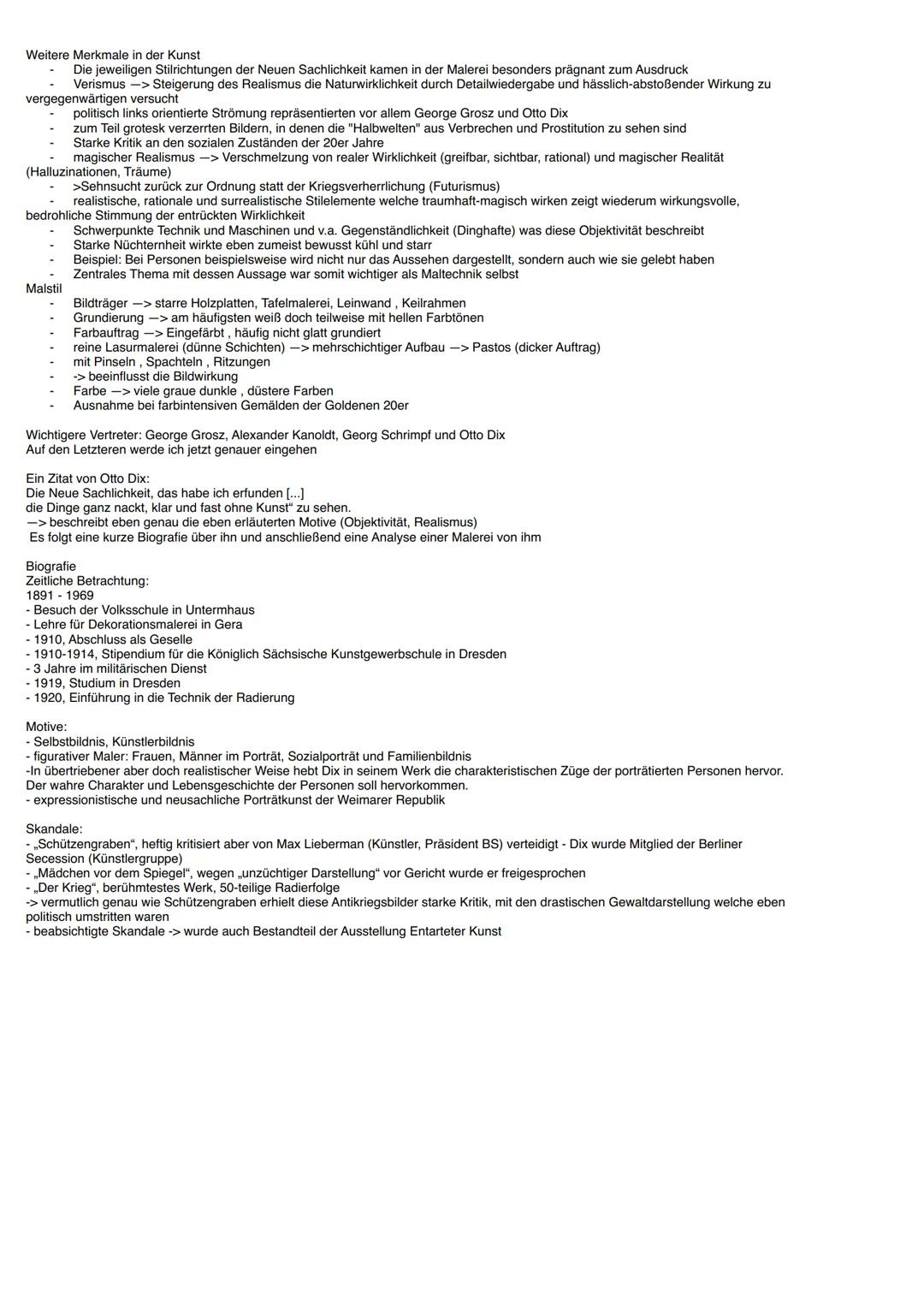 Neue Sachlichkeit
1918-1933
Allgemeine Definition:
- Strömung zur Zeit der Weimarer Republik
- Reaktion auf Expressionismus
- Hauptmerkmal: