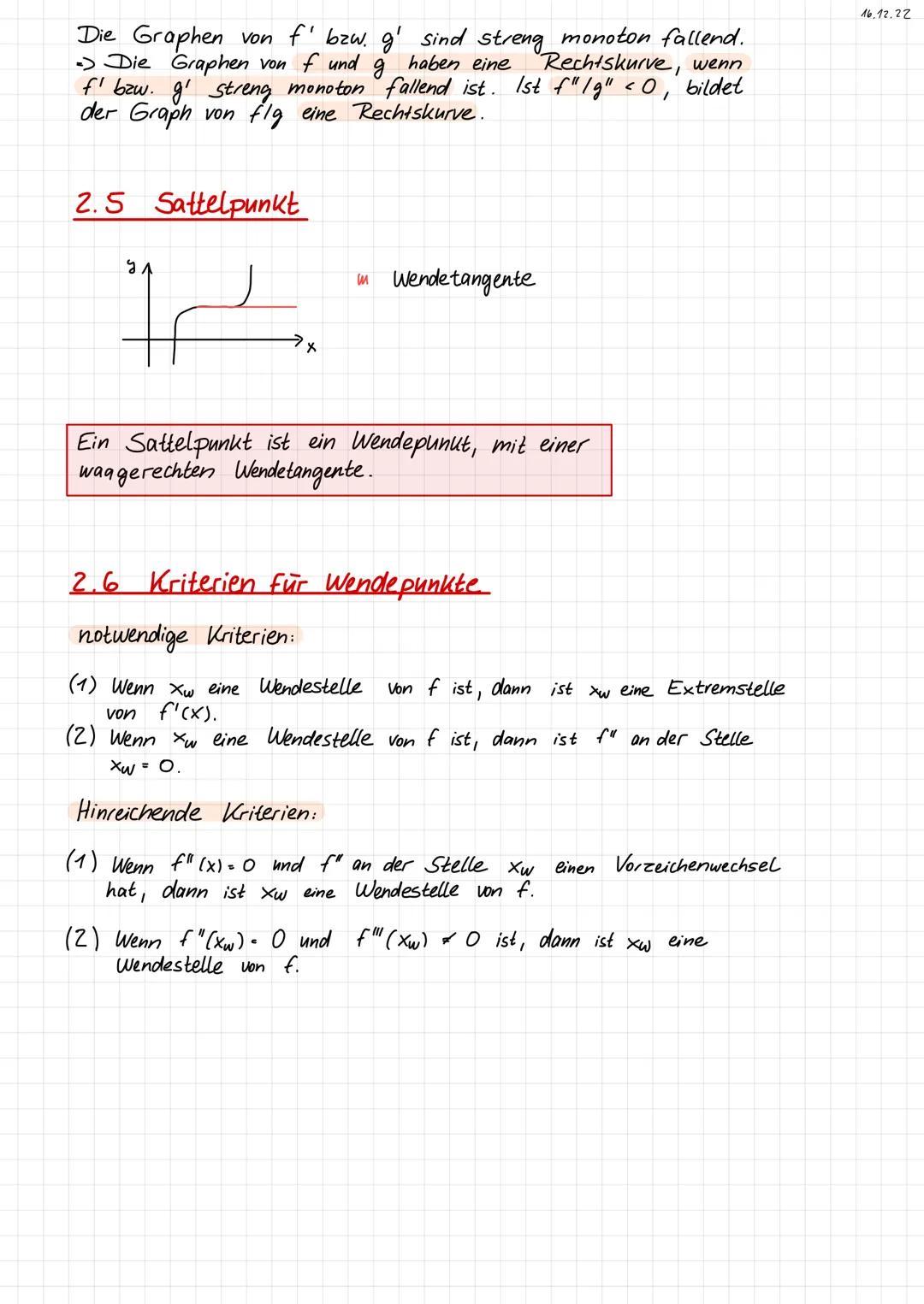 2.4 Wendepunkte
Y
~ sind Punkte, an denen der Graph einer Funktion Sein
Krümmungsverhalten ändert.
Außerdem sind es Punkte lokal größter (od