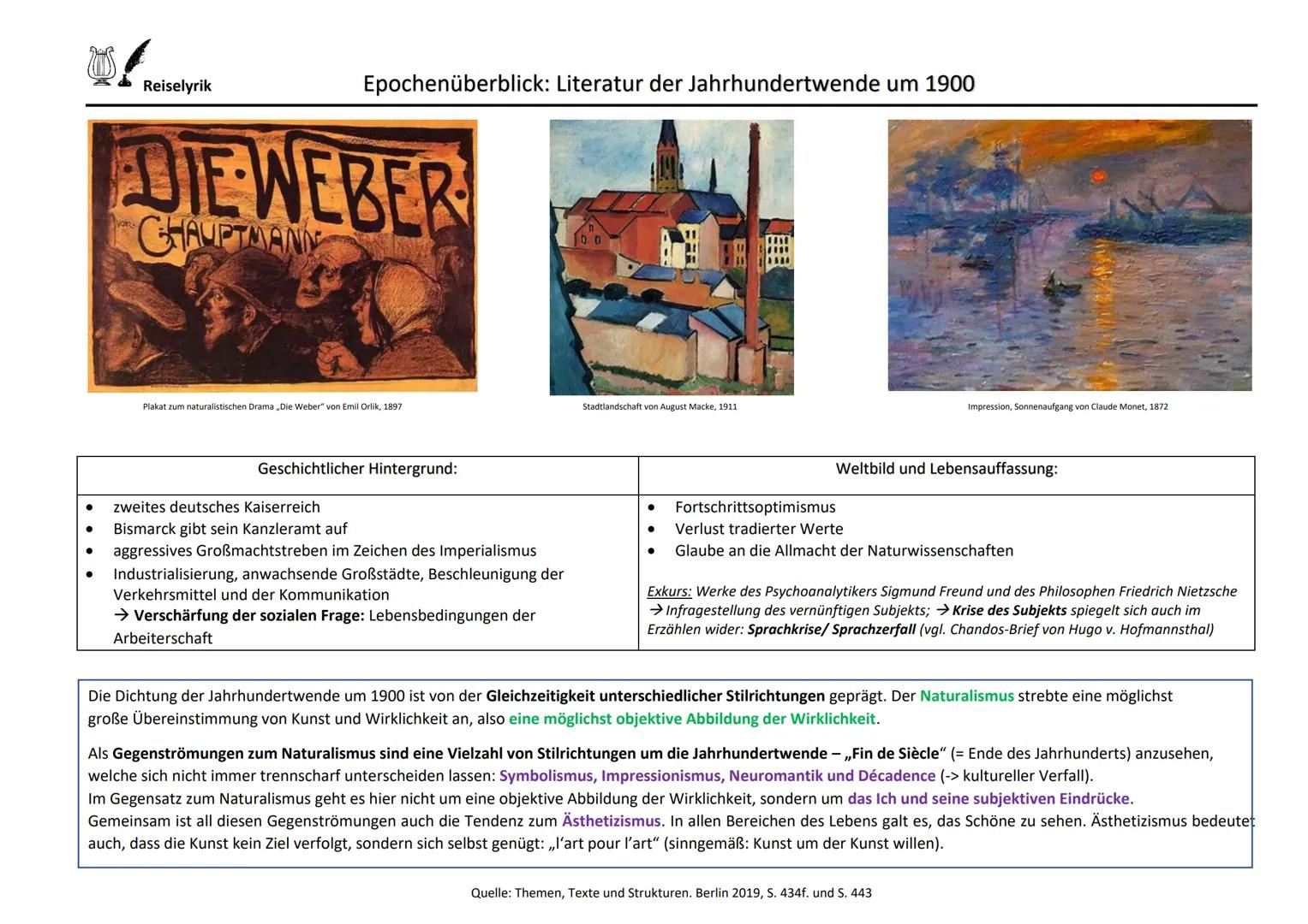 Reiselyrik
Epochenüberblick: Literatur der Jahrhundertwende um 1900
DIE WEBER
CHAUPTMANY
Plakat zum naturalistischen Drama ,,Die Weber" von