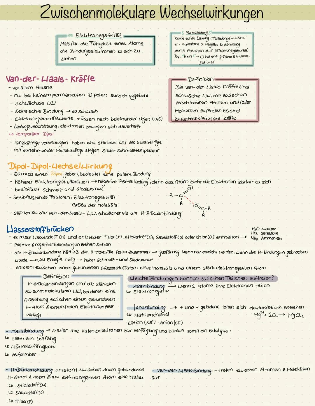 # Zwischenmolekulare Wechselwirkungen
Elektronegativnität
Maß für die Fähigkeit eines Atoms,
die Bindungselektronen zu sich zu
ziehen
Van-