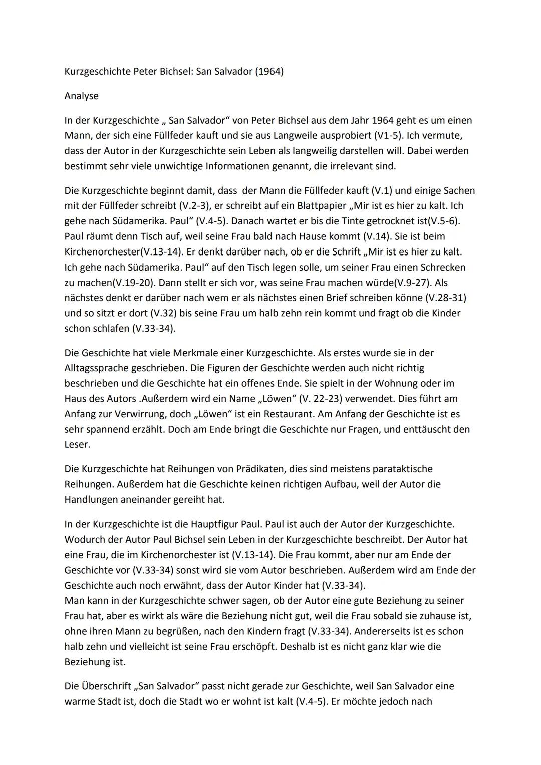 Kurzgeschichte Peter Bichsel: San Salvador (1964)
Analyse
In der Kurzgeschichte, San Salvador" von Peter Bichsel aus dem Jahr 1964 geht es u