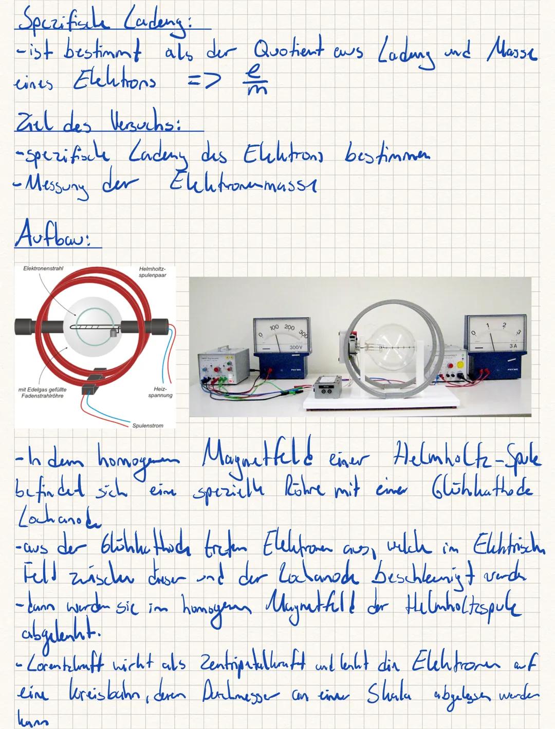 Spezificale Cadeng:
-ist bestimmt als der Quotient aus Ladung und Masse
eines Elektrons => $\frac{e}{m}$
Ziel des Versuchs:
-spezifiscle La