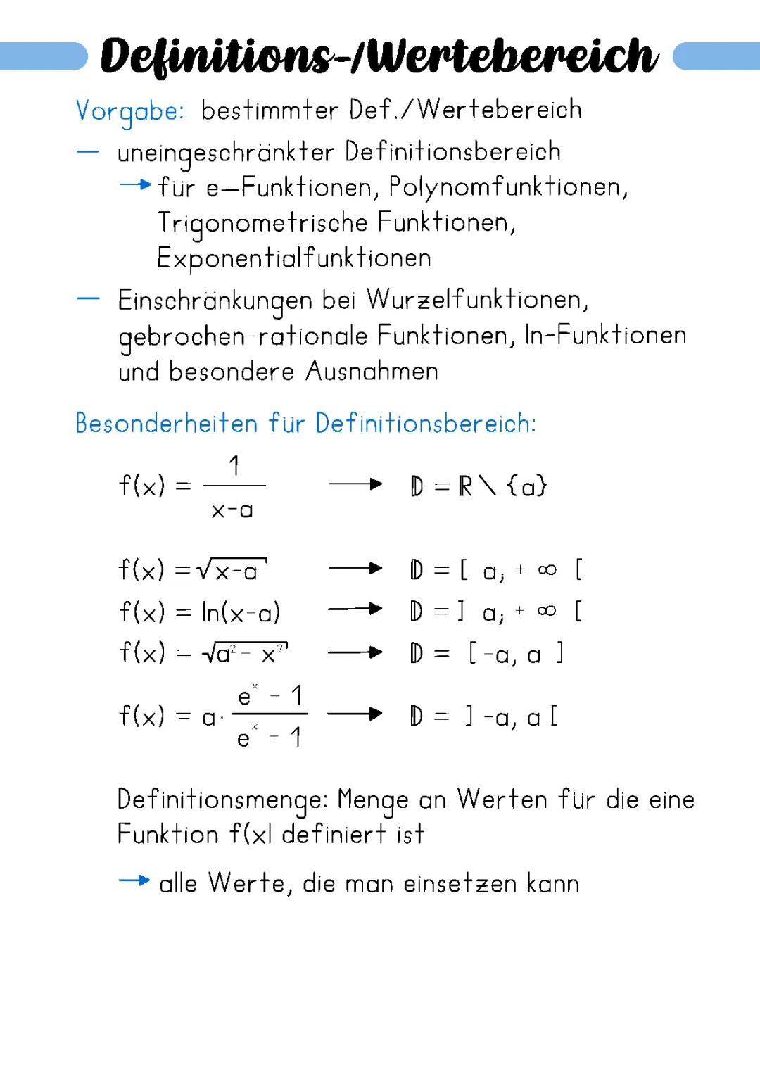 Definitionsbereich und Wertebereich - Kurvendiskussion