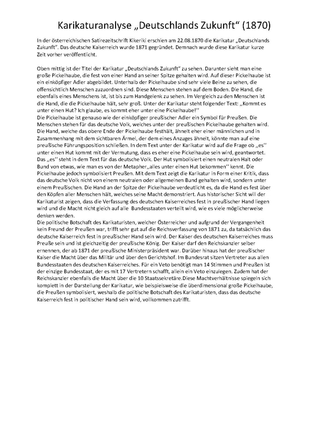 Karikaturinterpretation „Deutschlands Zukunft“ (1870)