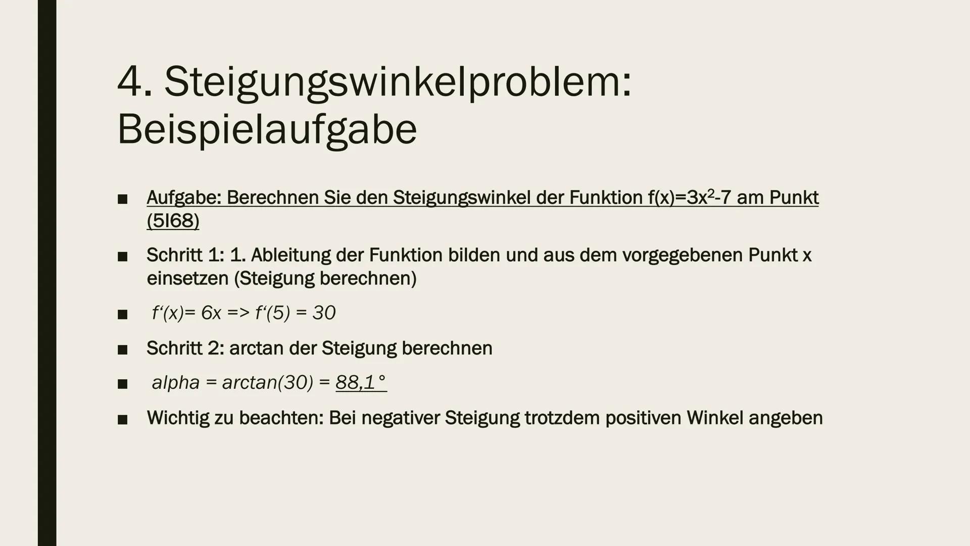 PROBLEME IN DER
ANALYSIS Gliederung
■ 1. Tangentenproblem
■ 2. Extremalproblem
■ 3. Berührpunktproblem
■ 4. Steigungswinkelproblem
■ 5. Schn