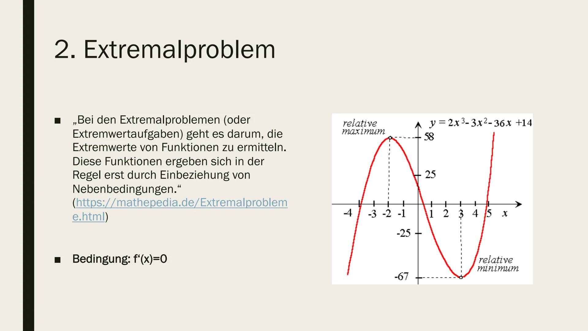 PROBLEME IN DER
ANALYSIS Gliederung
■ 1. Tangentenproblem
■ 2. Extremalproblem
■ 3. Berührpunktproblem
■ 4. Steigungswinkelproblem
■ 5. Schn