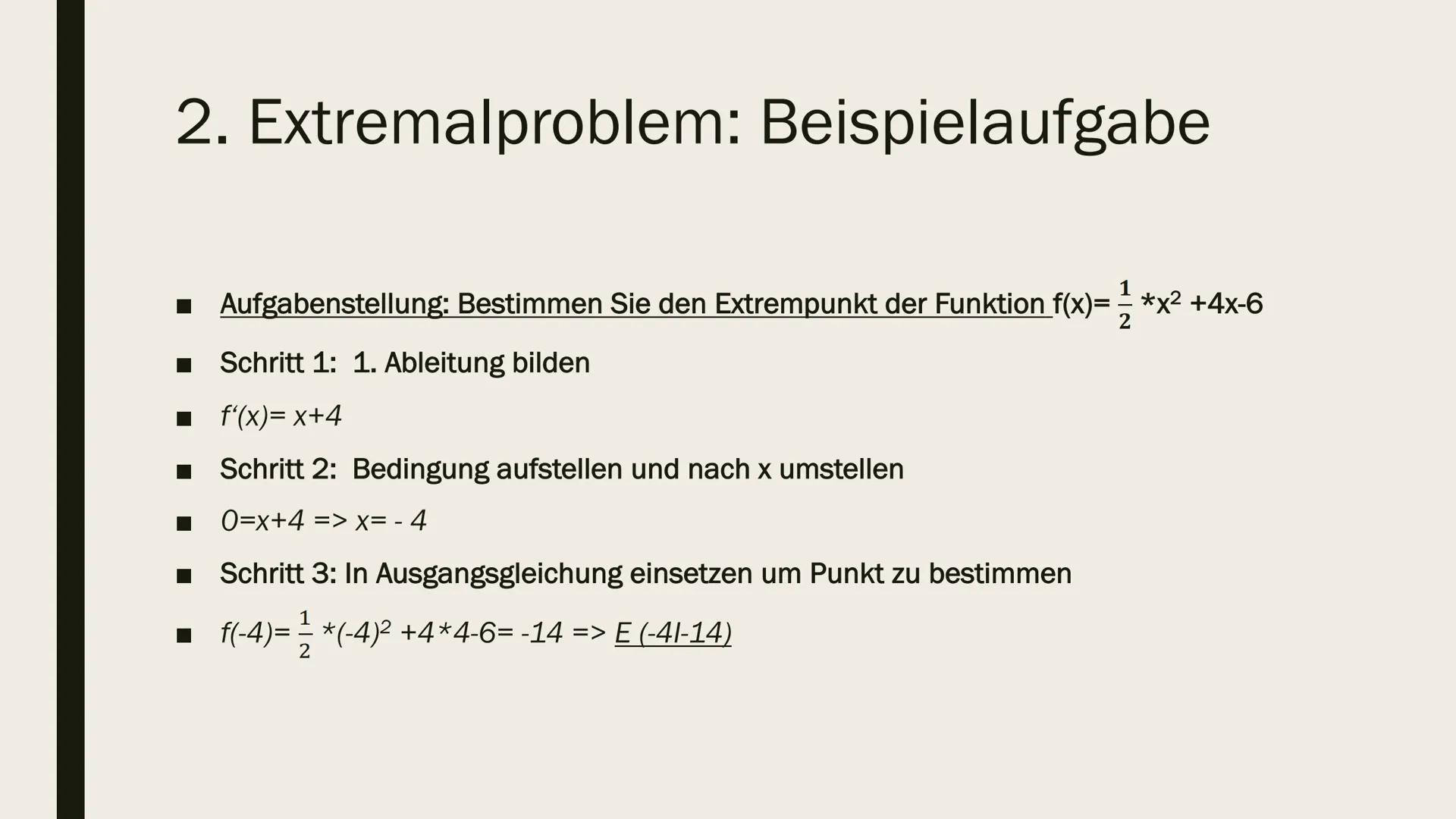 PROBLEME IN DER
ANALYSIS Gliederung
■ 1. Tangentenproblem
■ 2. Extremalproblem
■ 3. Berührpunktproblem
■ 4. Steigungswinkelproblem
■ 5. Schn