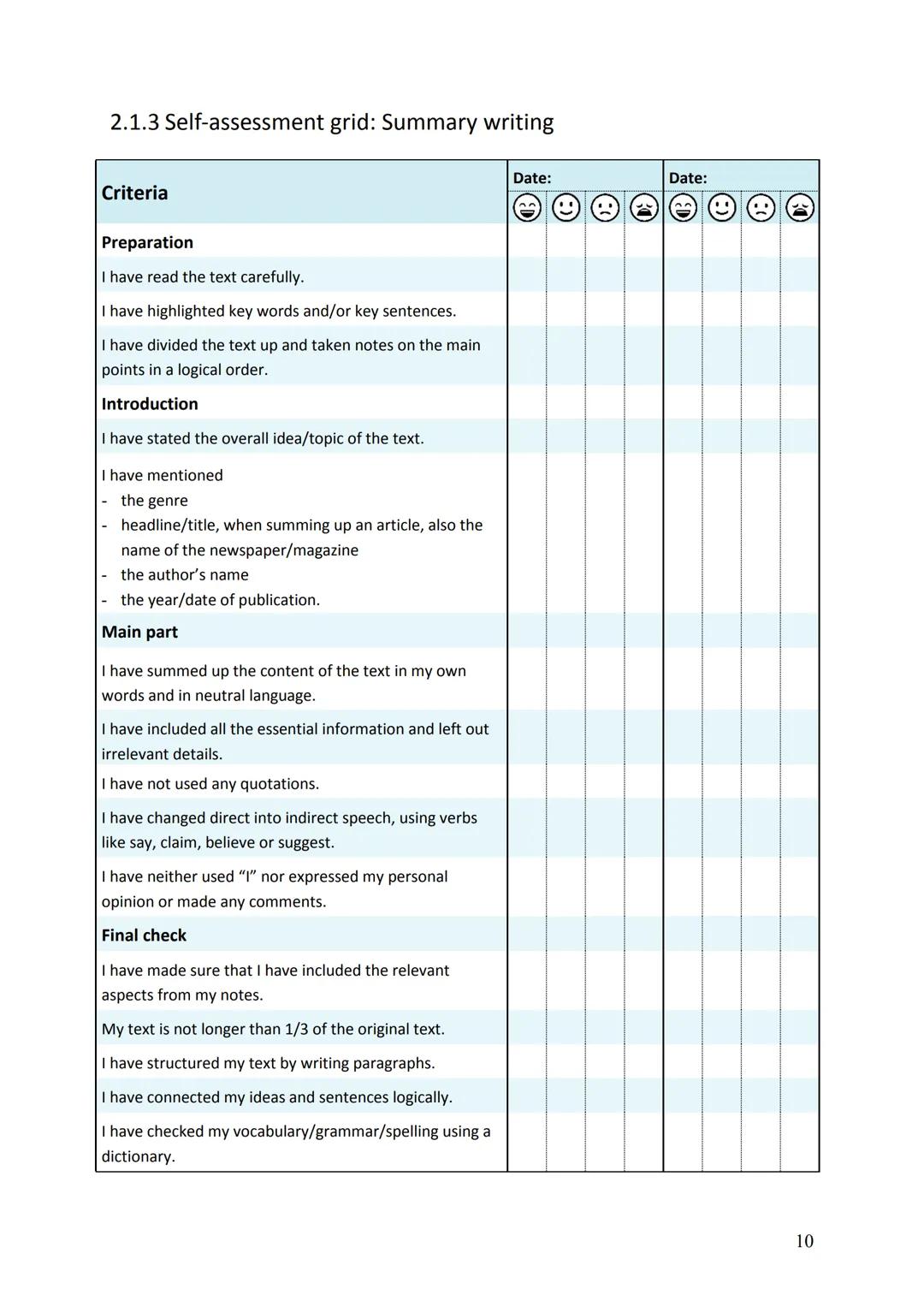 2 Summing up and outlining information
Summary writing or outlining information means that you briefly pass on the main information of a
te