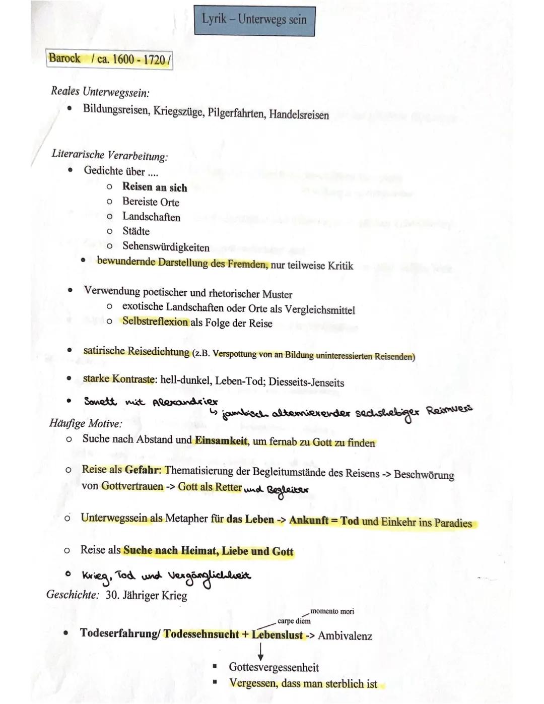 Lyrik - Unterwegs sein - Epochenüberblick