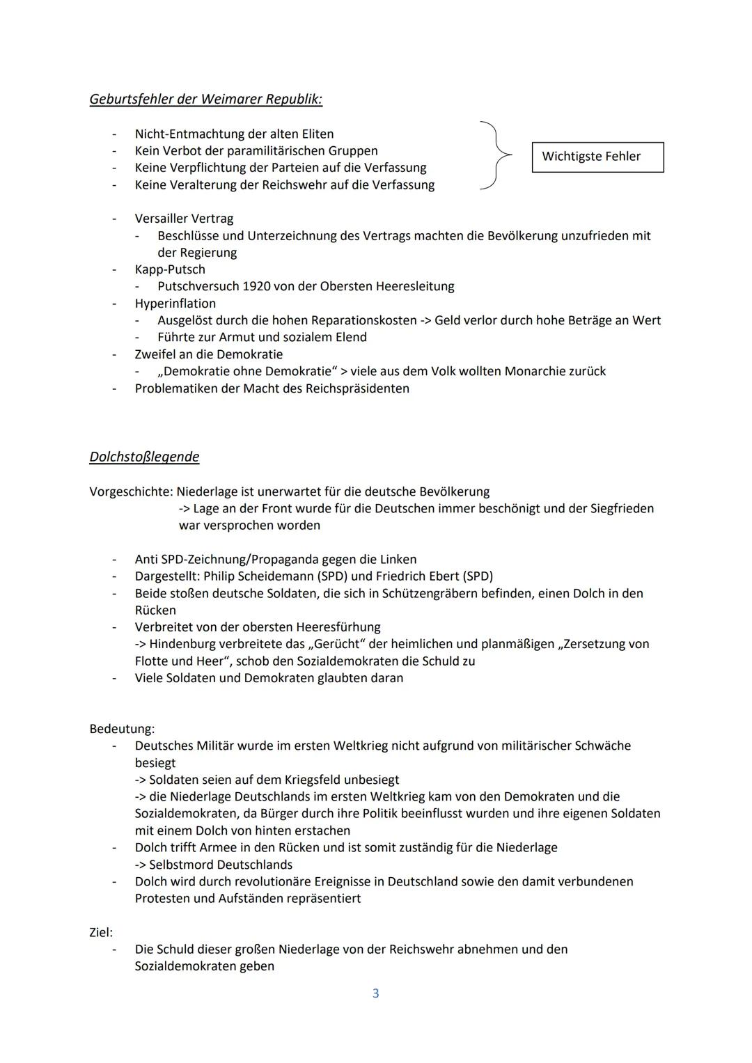 # Geschiklausur Nummer 4
Themen: Quellenzusammenfassung, Weimarer Verfassung,,,Geburtsfehler" der Weimarer Republik,
Dolchstoßlegende, Vers