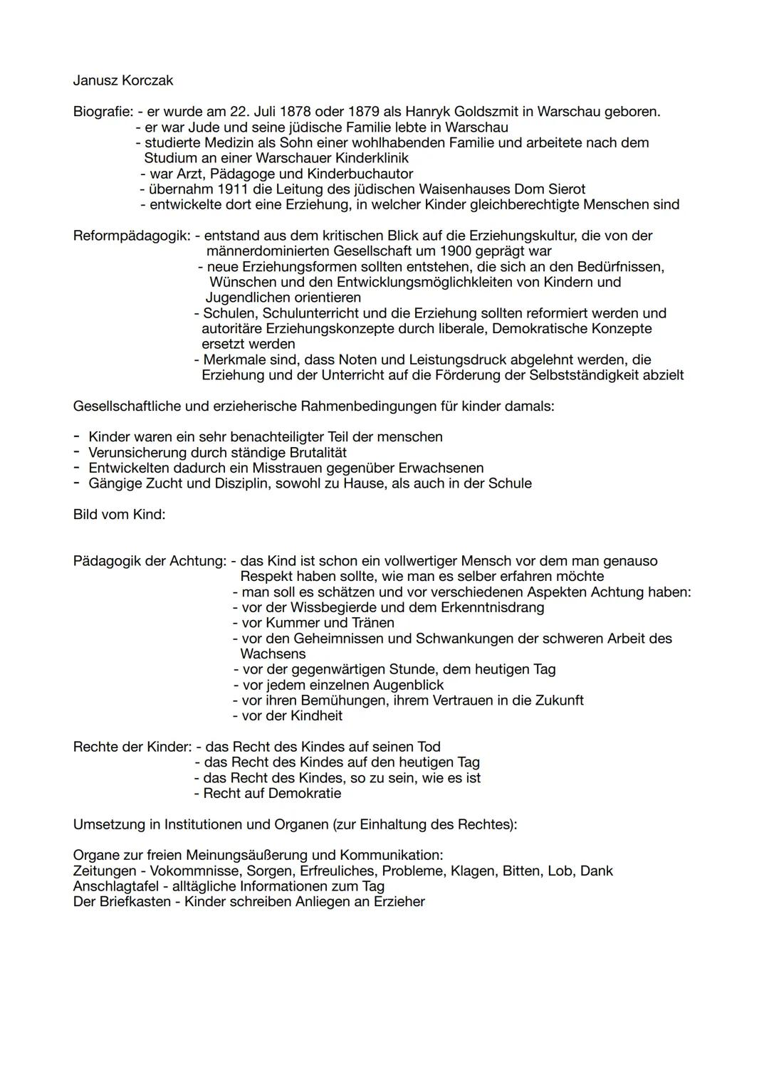 Reformpädagogik
Korczak Janusz Korczak
Biografie: - er wurde am 22. Juli 1878 oder 1879 als Hanryk Goldszmit in Warschau geboren.
- er war