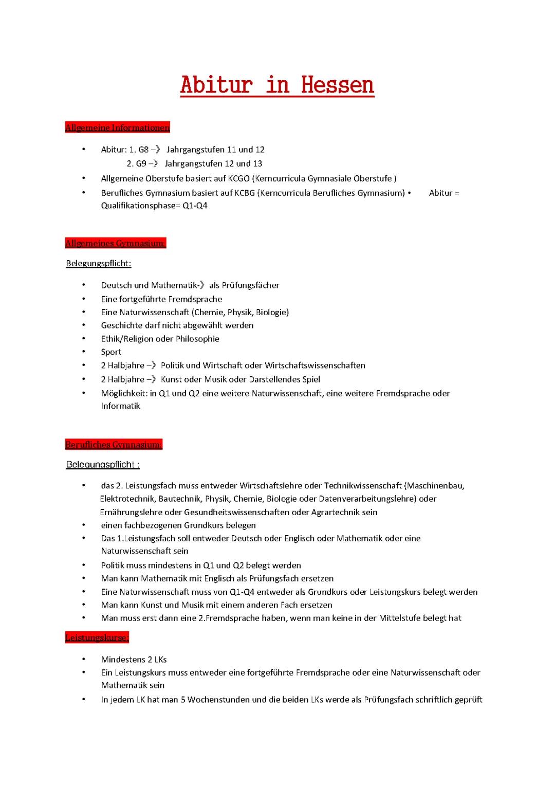 Aufbau des Abi in Hessen