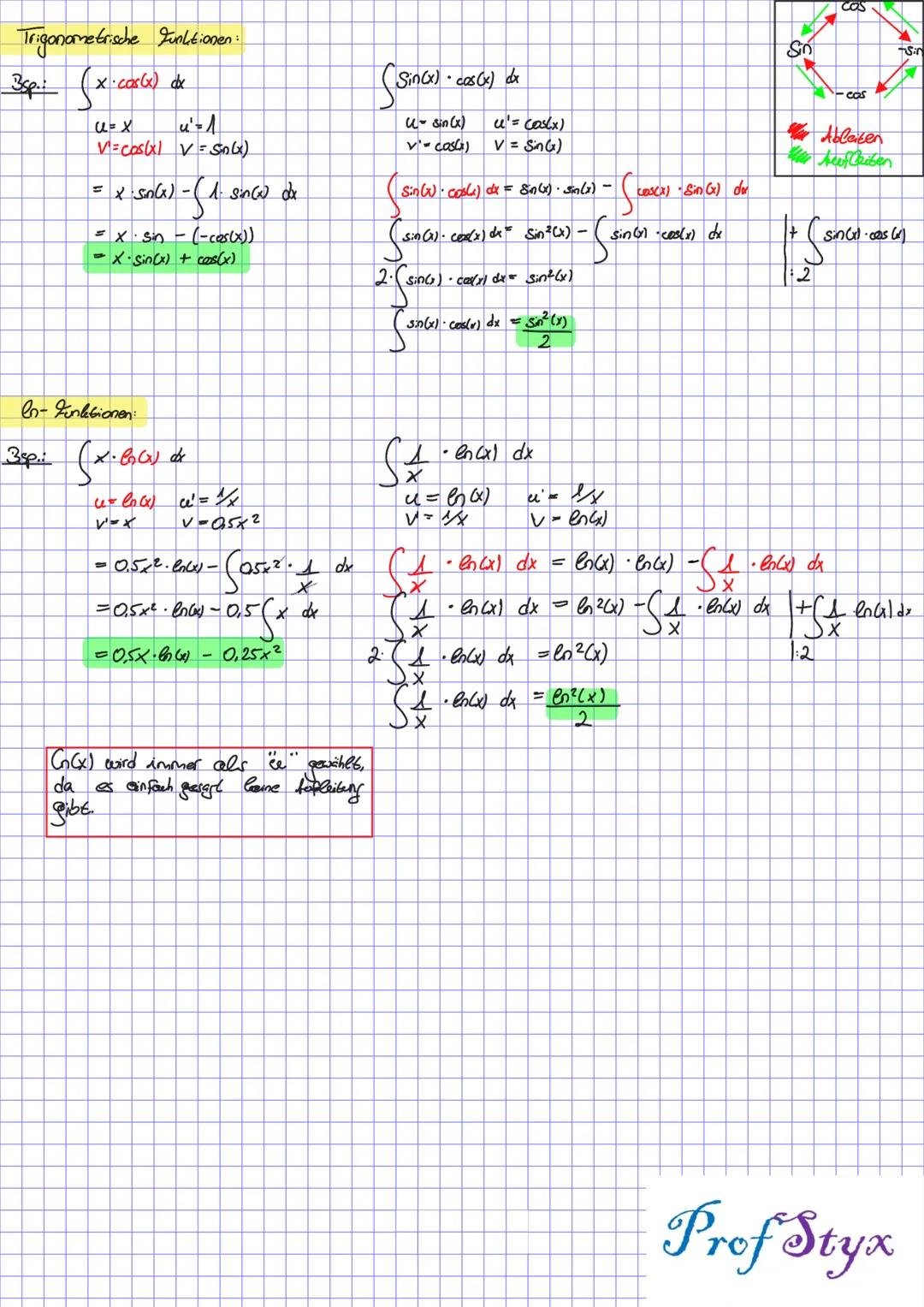 Partielle Integration.
Die "Partielle Integration" ist vereinfacht ausgedrückt das Gegenteil der Produlitregel.
So leitet die Produitsegel e