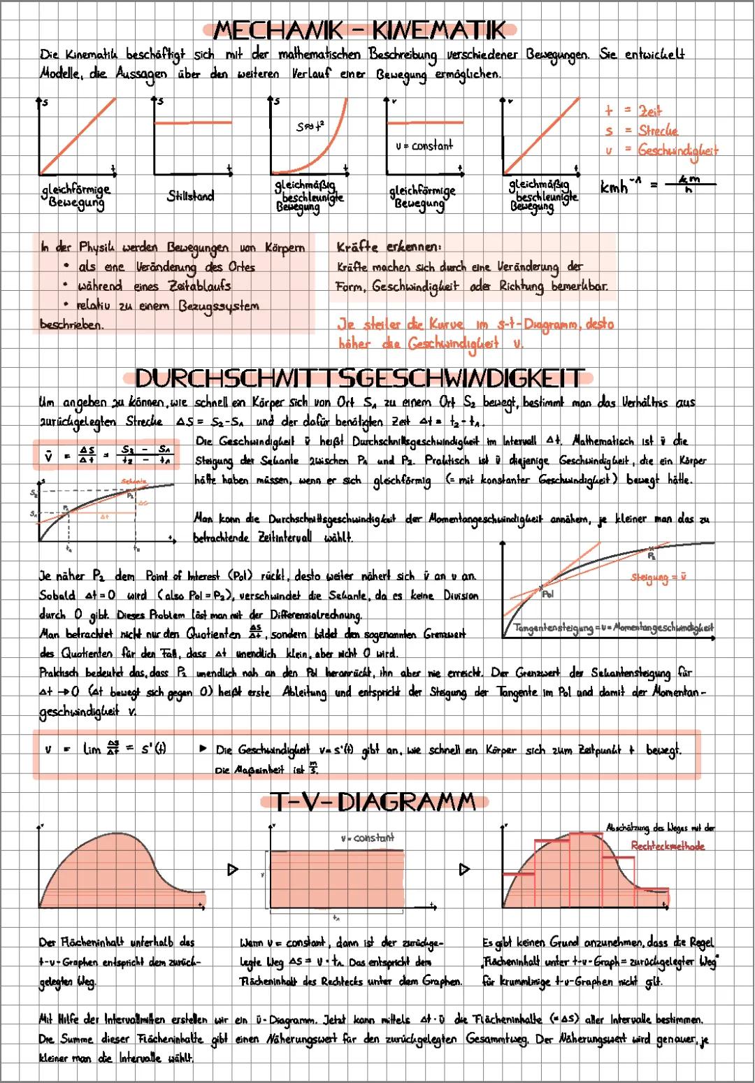 Mechanik: Kinematik, Durchschnittsgeschwindigkeit, t-v-Graphen, gleichförmige Bewegung, gleichmäßige Beschleunigung und Überlagerung von Geschwindigkeiten