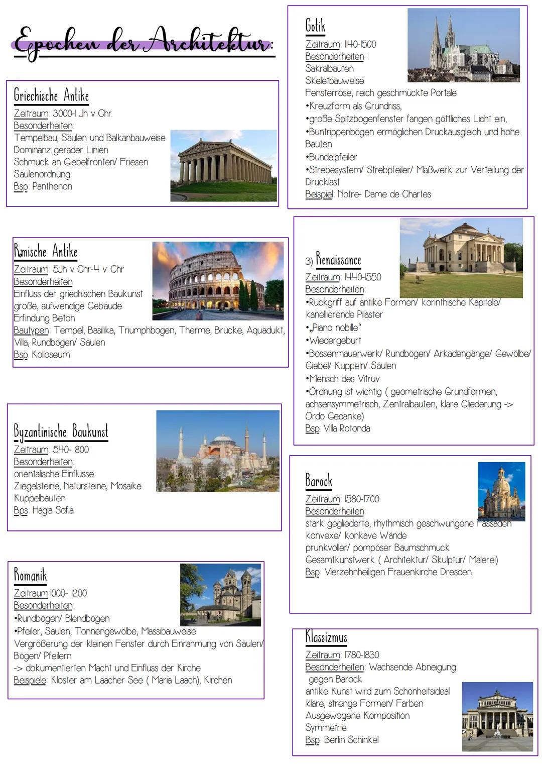 # Epochen der Architektur:
## Griechische Antike
Zeitraum: 3000-1 Jh v Chr
Besonderheiten
Tempelbau, Saulen und Balkanbauweise
Dominanz ger