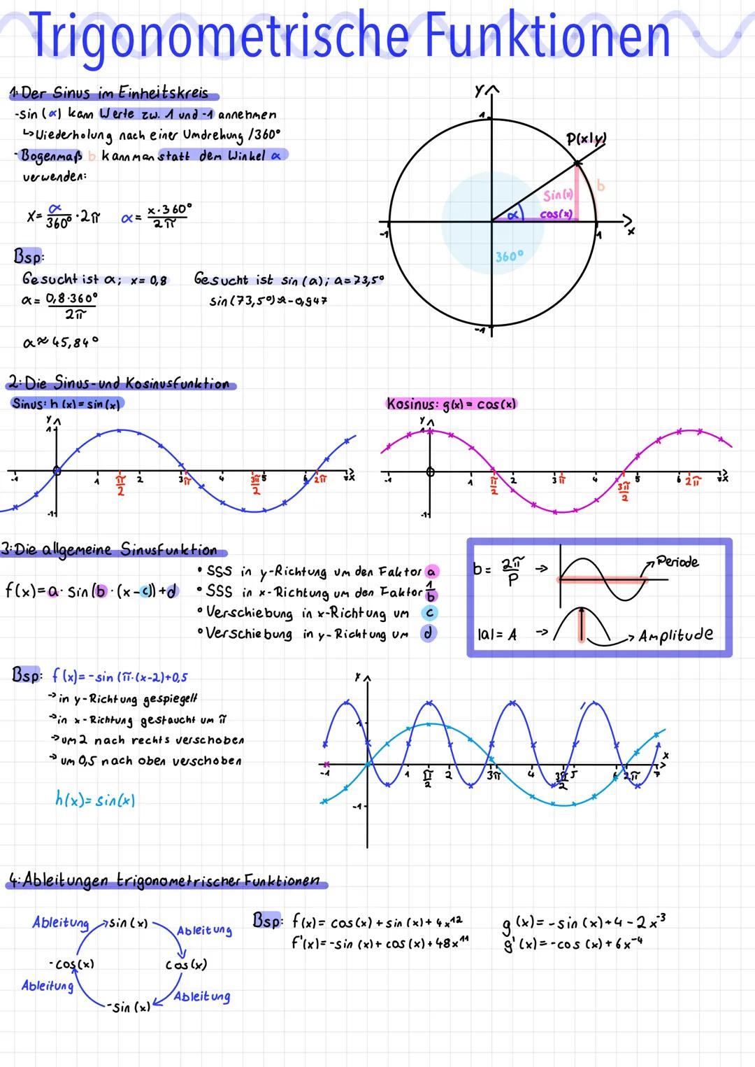 # Trigonometrische Funktionen
1. Der Sinus im Einheitskreis
-Sin (a) kam Werte zw. 1 und -1 annehmen
Wiederholung nach einer Umdrehung /36
