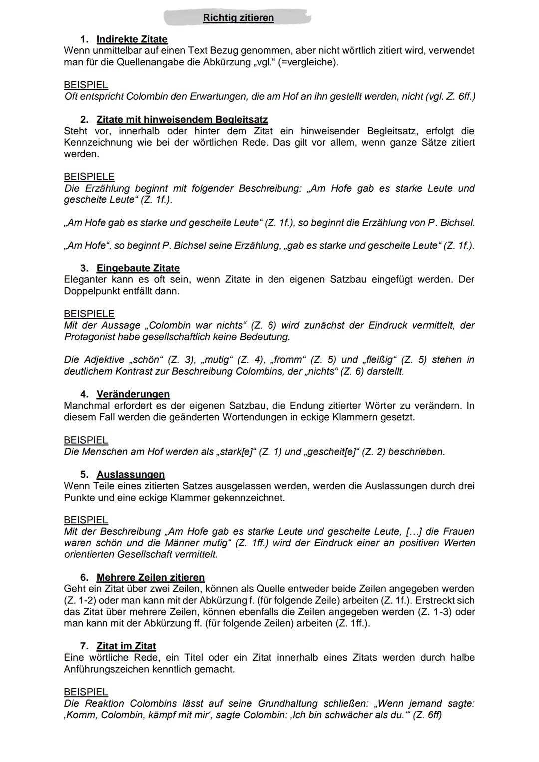 Richtig zitieren
1. Indirekte Zitate
Wenn unmittelbar auf einen Text Bezug genommen, aber nicht wörtlich zitiert wird, verwendet
man für die