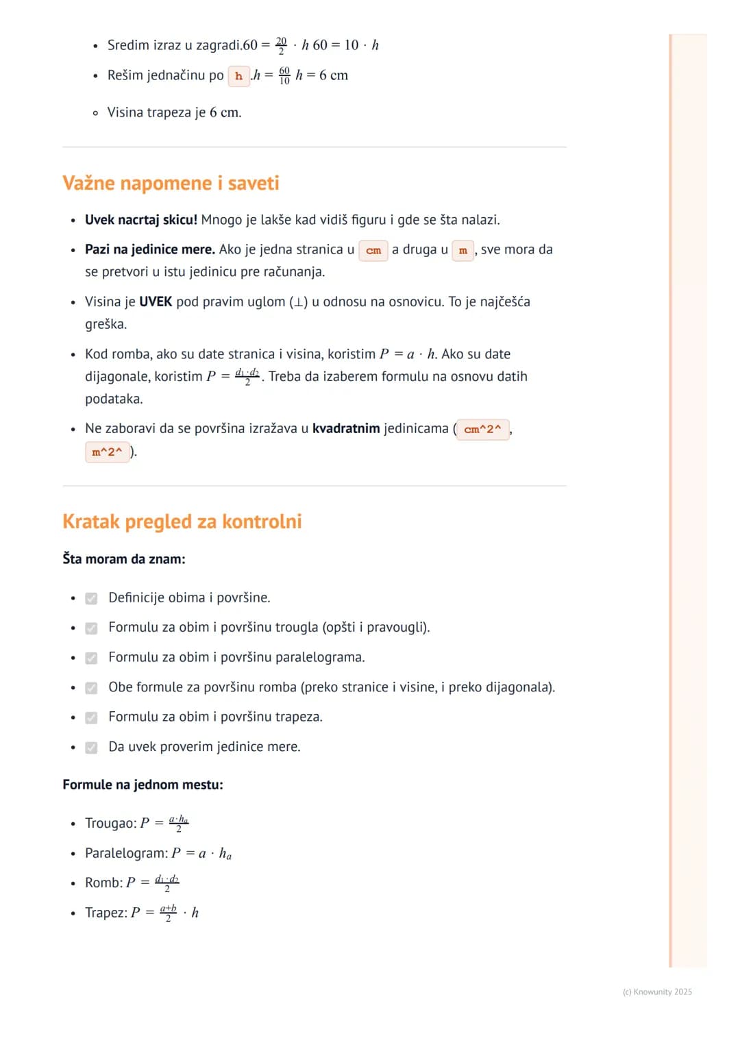 # Obim i površina trougla i
četvorougla
Uvod i podsećanje
Obim i površina su osnovne veličine za opisivanje geometrijskih figura. Obim je