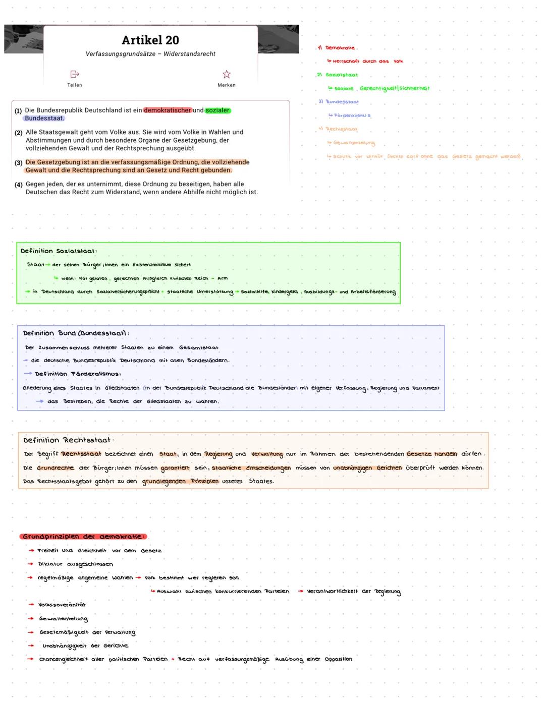 # Artikel 20
Verfassungsgrundsätze Widerstandsrecht
Teilen
☆
Merken
(1) Die Bundesrepublik Deutschland ist ein demokratischer und sozial