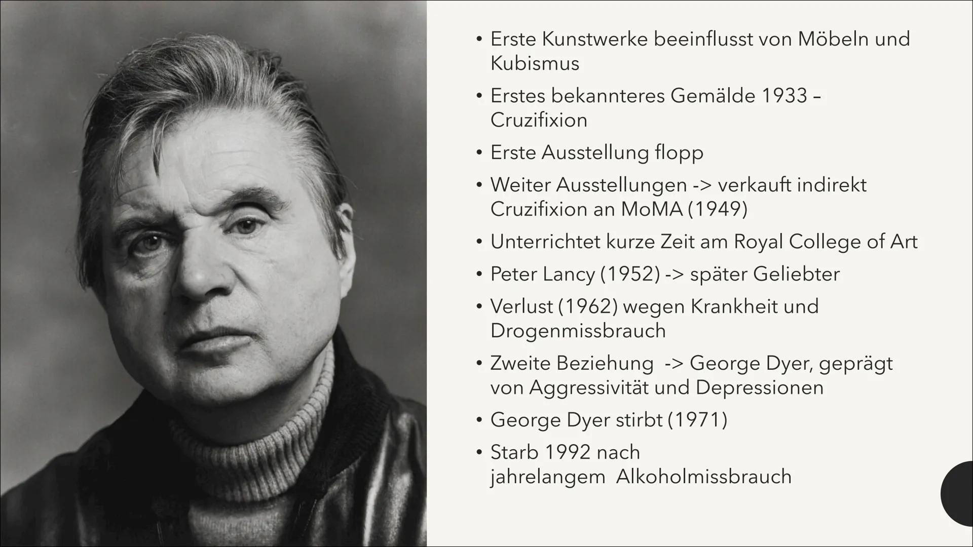 Francis Bacon
Von Wilhelmine Wendeling
Crucifixon (1933) Man standing (1945)
GENERA
●
●
Inhalt
• (Selbst-)Portraits
●
●
Biografie
Kunst Entw