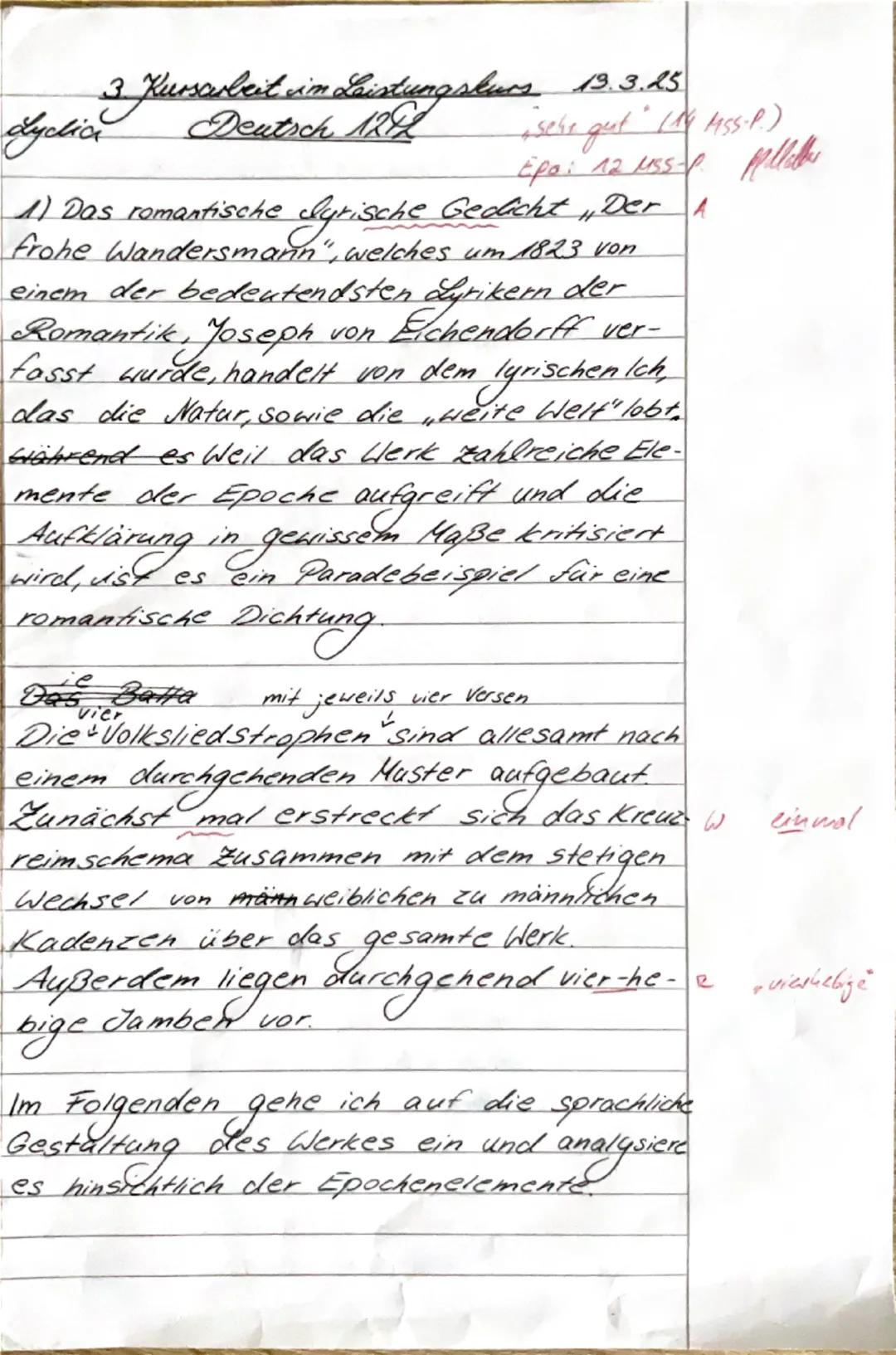 Deutsch LK 12
3. Kursarbeit im Leistungskurs Deutsch (12/2)
Name:
Lydia R. 26
Datum: 13.03.2025
Thema: Die Epoche der Romantik - Gedich
