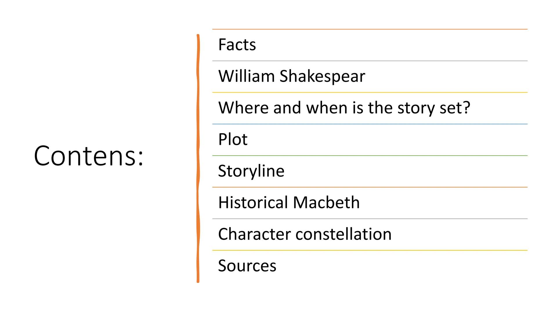 # Macbeth
By Lea-Justine Contens:
Facts
William Shakespear
Where and when is the story set?
Plot
Storyline
Historical Macbeth
Charac