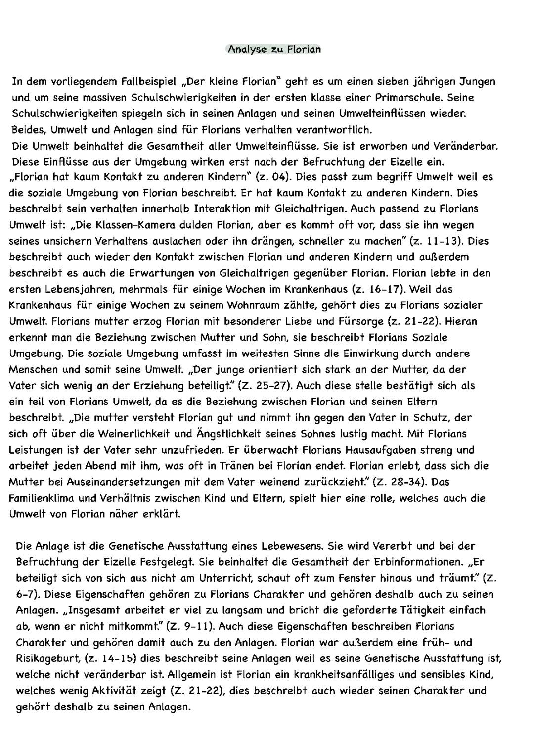 Pädagogik Aufsatz - Fallbeispiel „der kleine Florian“