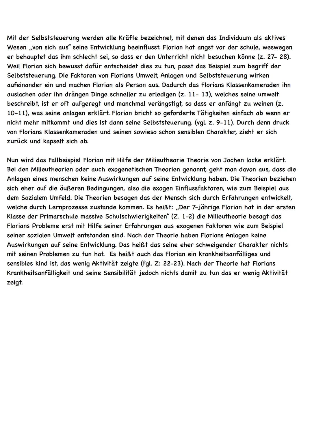 Analyse zu Florian
In dem vorliegendem Fallbeispiel ,,Der kleine Florian" geht es um einen sieben jährigen Jungen
und um seine massiven Schu